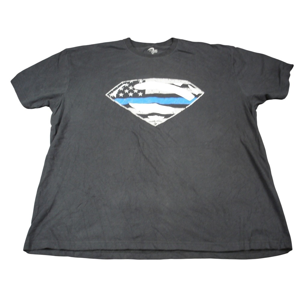 Superman Thin Blue Line T-Shirt Mens XL Black Graphic Tee Police Support Flag